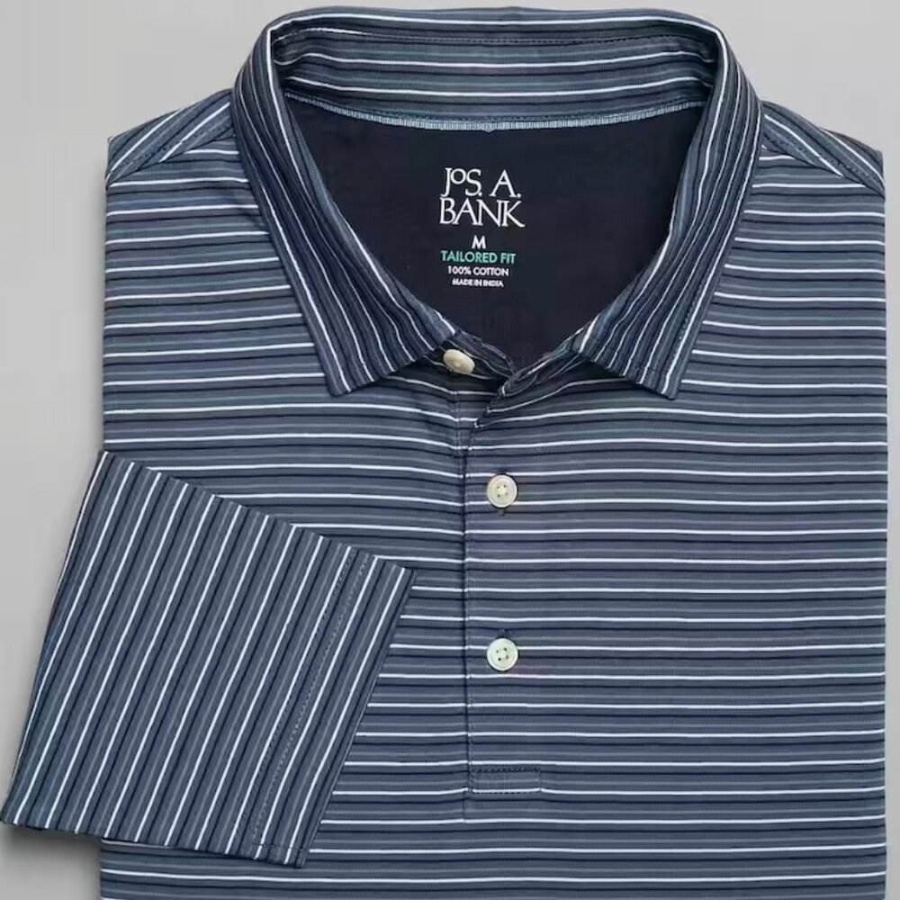 Jos. A. Bank Tailored Fit Skinny Stripe Long Sleeve Polo - 2XL